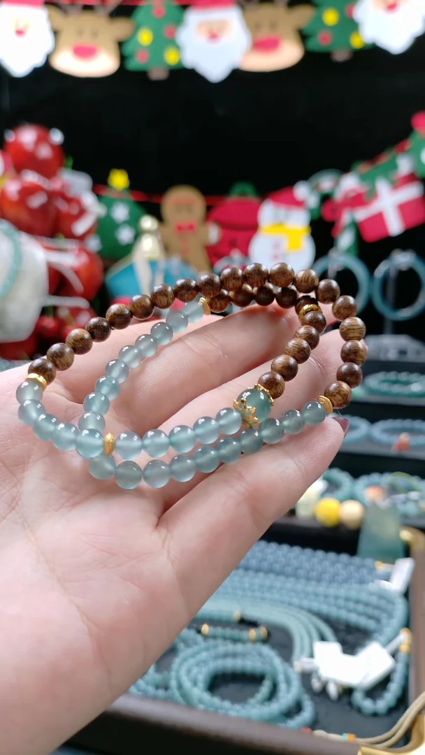 未镶嵌手串翡翠?6mm高冰玻蓝水DIY手持