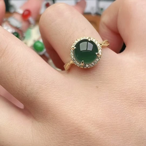 鑫辰珠宝天然A货翡翠银镶嵌设计款开口女戒指时尚百搭