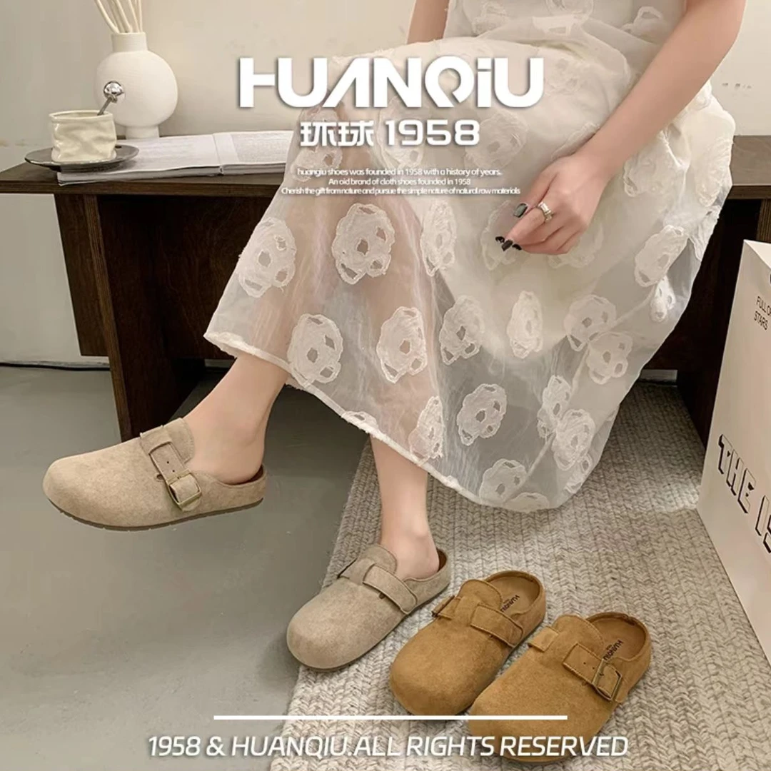 HUANQIU/环球包头勃肯鞋女2025新款平底半拖外穿休闲百搭配裙子