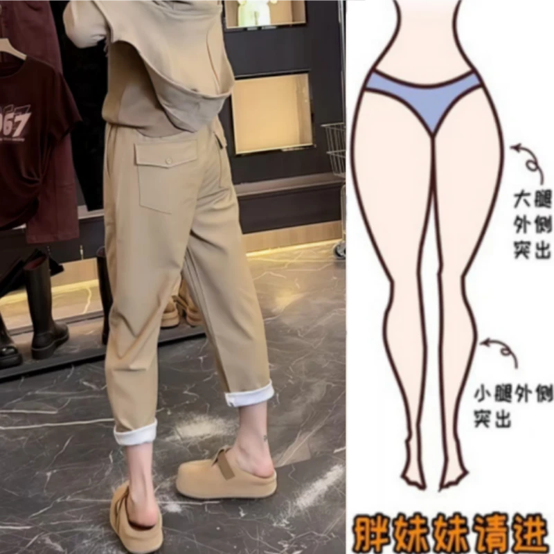 格洛森秋季新款梨型身材高腰显瘦九分烟管裤宽松舒适百搭休闲裤女