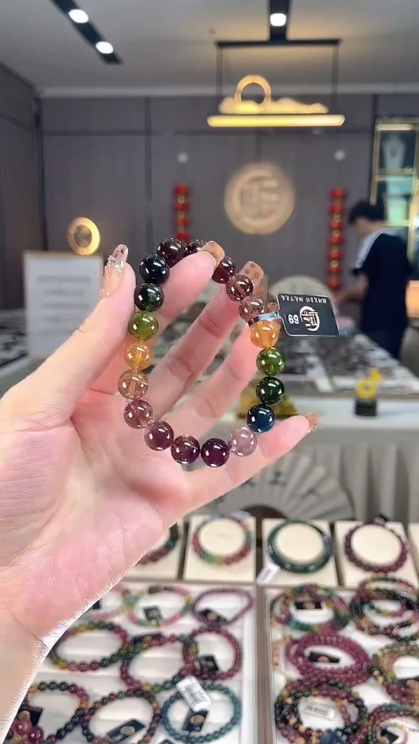 未镶嵌收藏级老矿色标彩虹单圈手串10mm+碧玺dan多样性发货一条