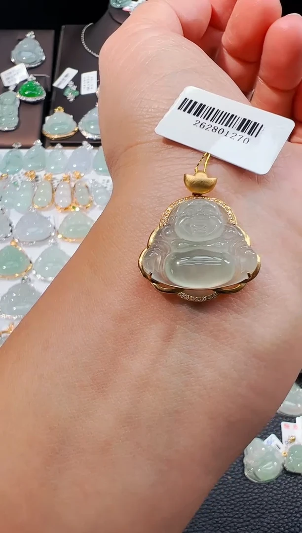 吊坠(不含链)18K金镶嵌翡翠佛公吊坠1270