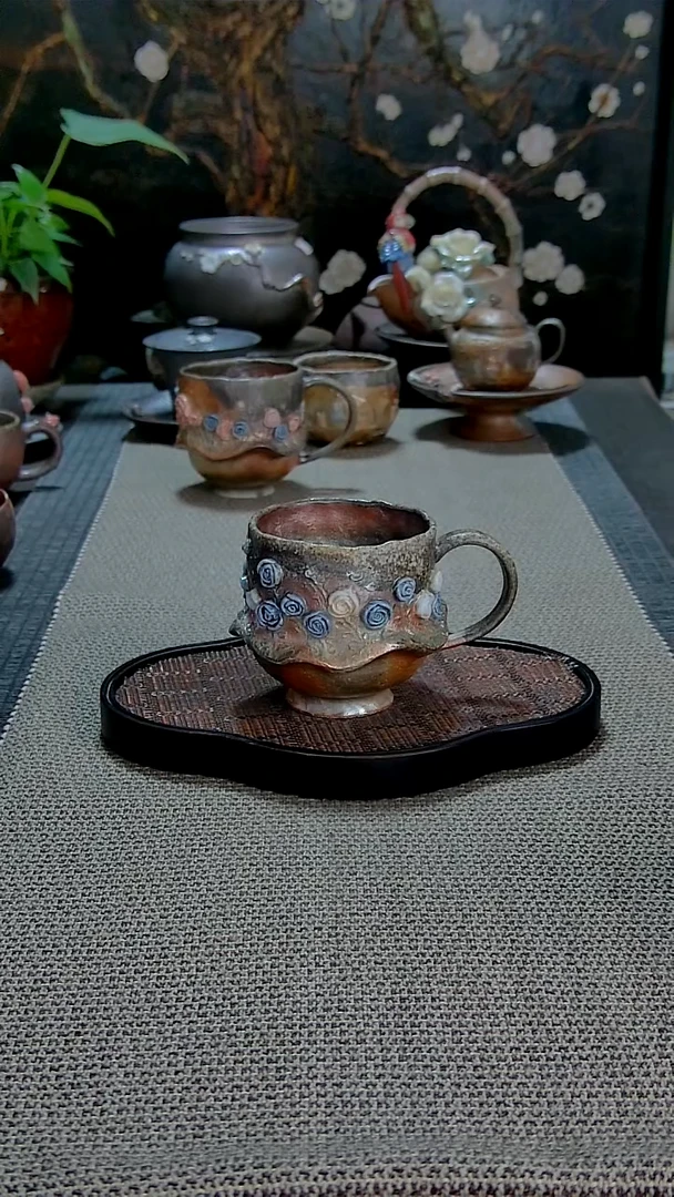 玫瑰花园马克杯柴烧烧