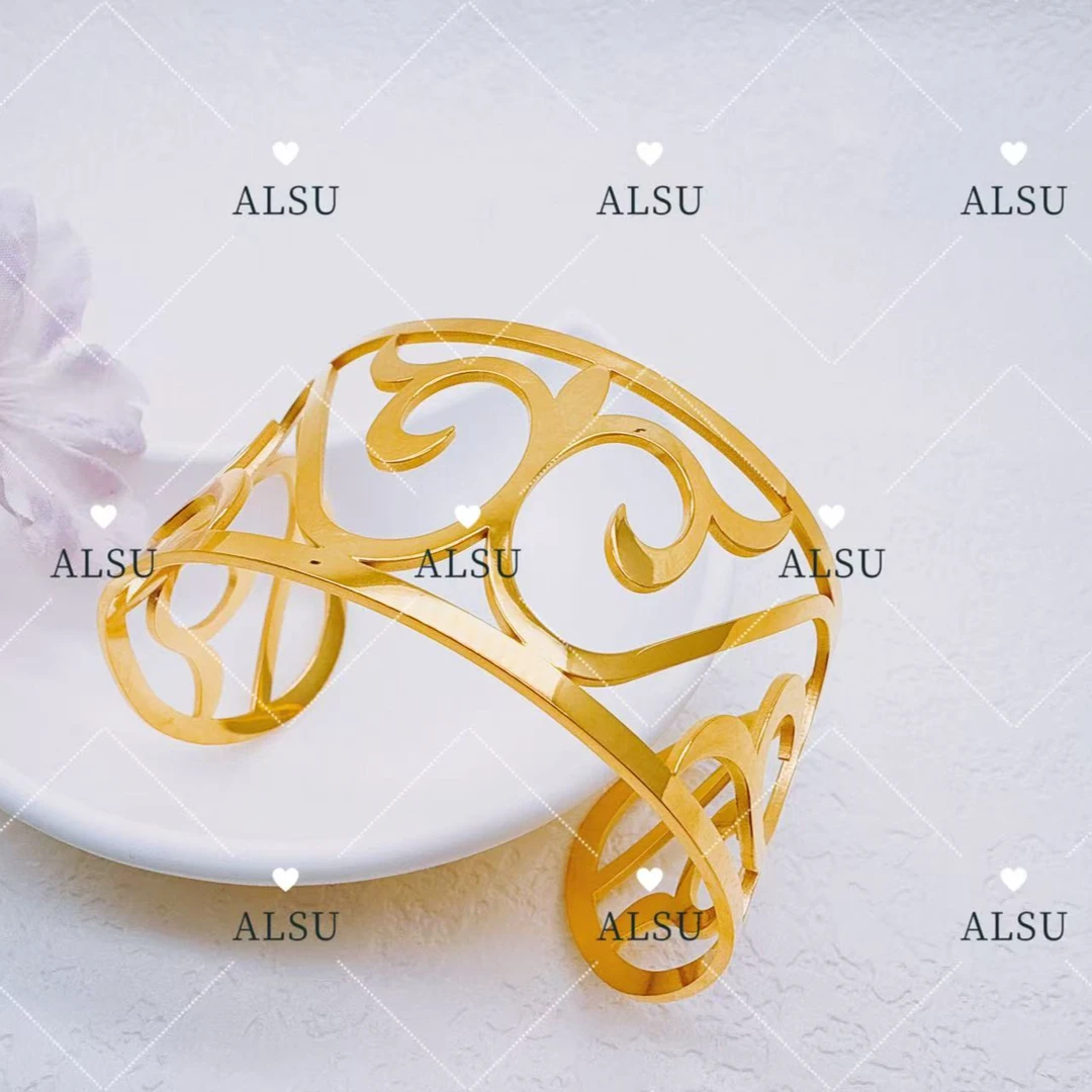合金手镯 ALSUI原创经典款民族风夸张爆款轻奢宽手镯金色欧美高级