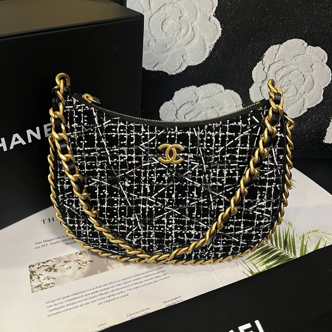 全新未使用 Chanel/香奈儿 23B粗毛呢hobo腋下单肩包B1746