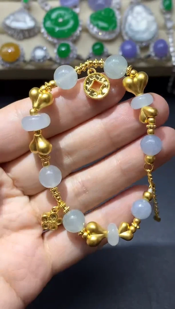 足金镶嵌手链翡翠484-中国好珍宝