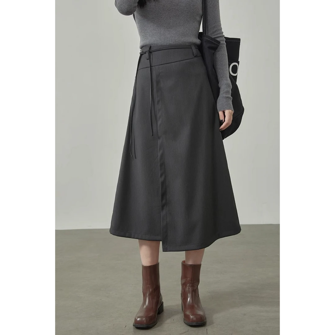 「GUIER」灰色不规则半身裙女春高腰显瘦百搭气质a字中长裙QY171