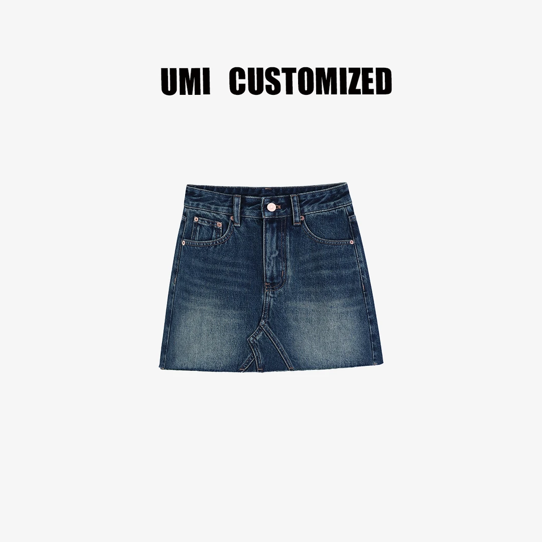 【UMI.】2025【蔷薇】夏款高腰无弹复古百搭A版毛边牛仔短裙#U8130