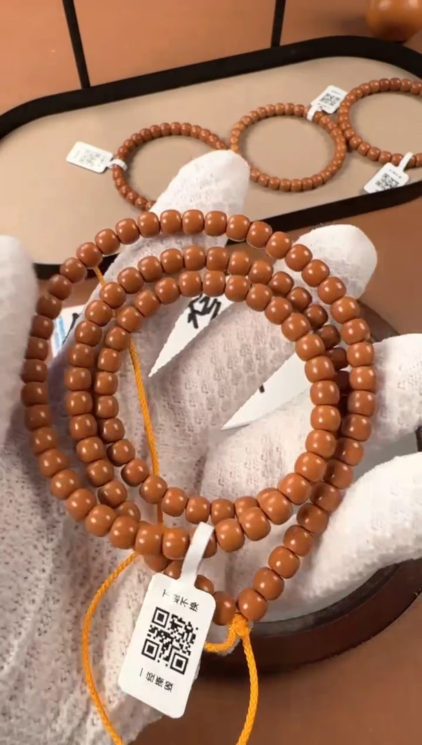 手串橄榄核6.7mm核尖108，老挝料，老型珠，高油高密