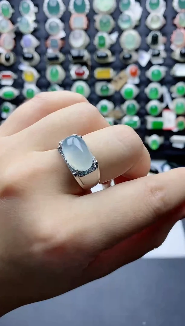 【闪购商品】翡翠戒指银S925镶嵌天然翡翠男戒