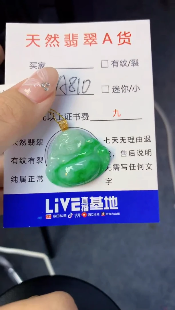 颈饰18K金镶嵌翡翠天然缅甸a货翡翠百元以上9元证书费自理