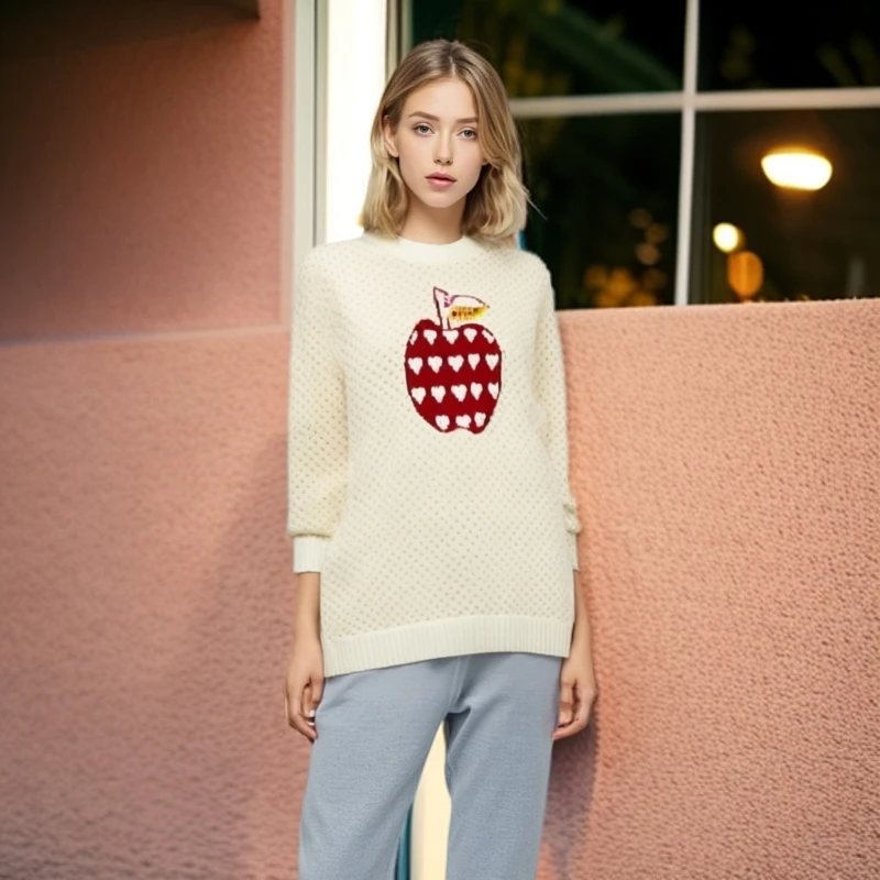 99新 GUCCI/古驰 /针织衫/樱桃刺绣圆领羊毛针织衫/M码/0001315