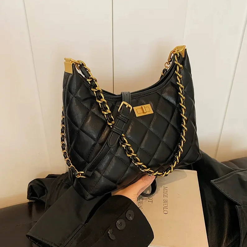 2025春季新款百搭托特包小香风菱格链条包单肩斜跨手提大包