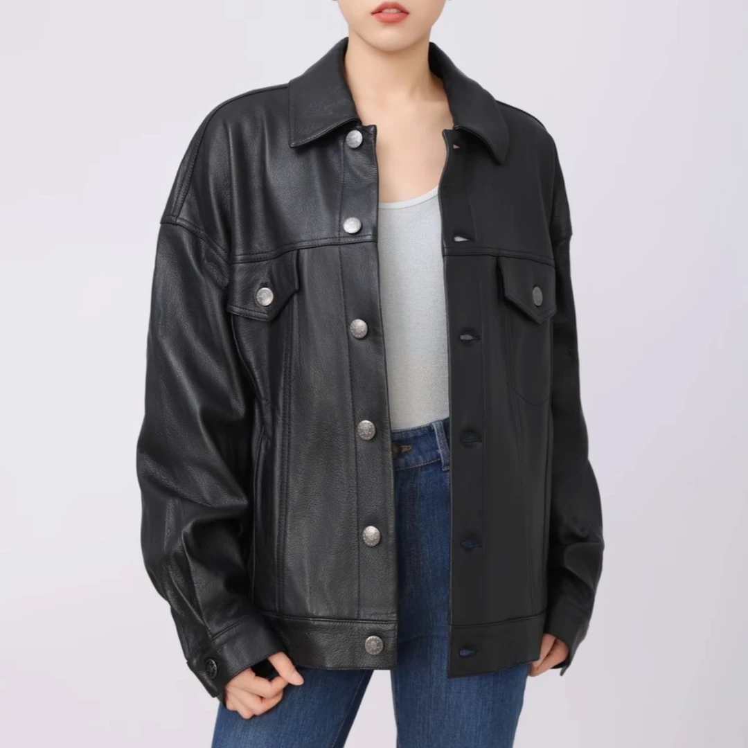 AMASS/阿玛施高级质感百搭宽松版皮衣夹克外套5400726