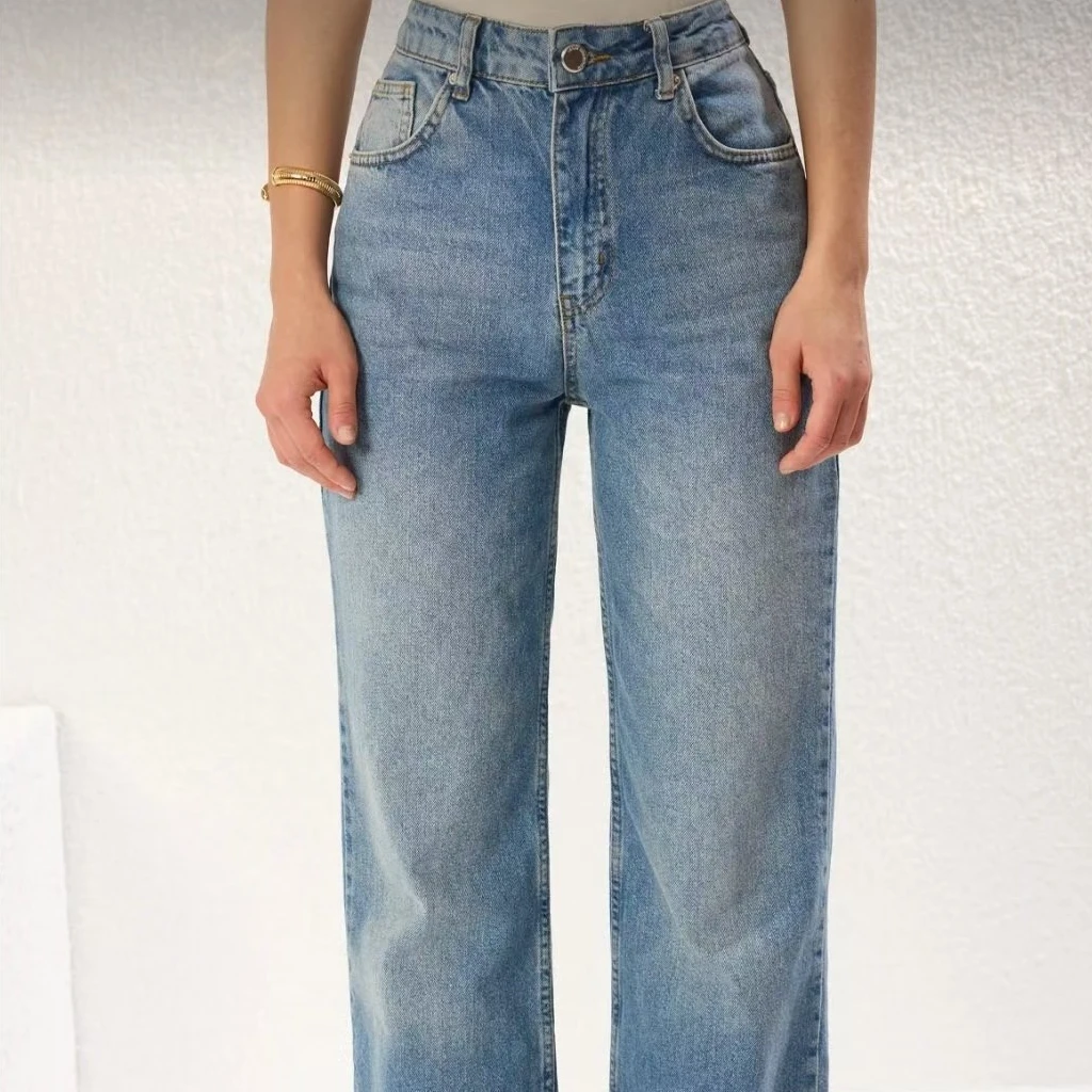 新款微辣好气质复古水洗百搭丹宁风夏季牛仔裤磨白长裤女时尚弹力