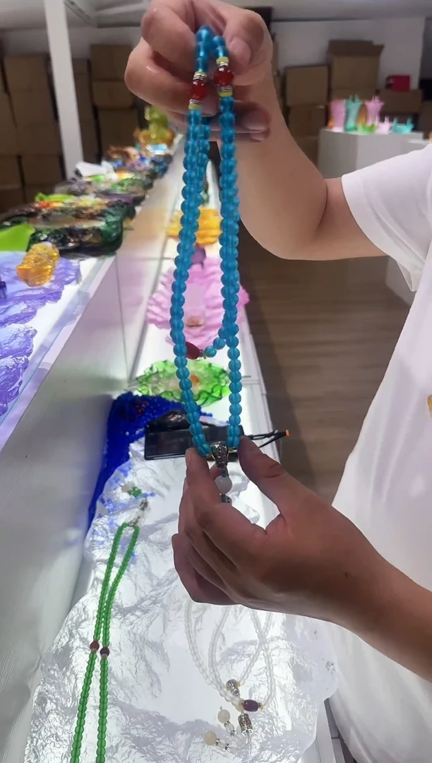 手工艺品琉璃古法琉璃108颗珠蓝色
