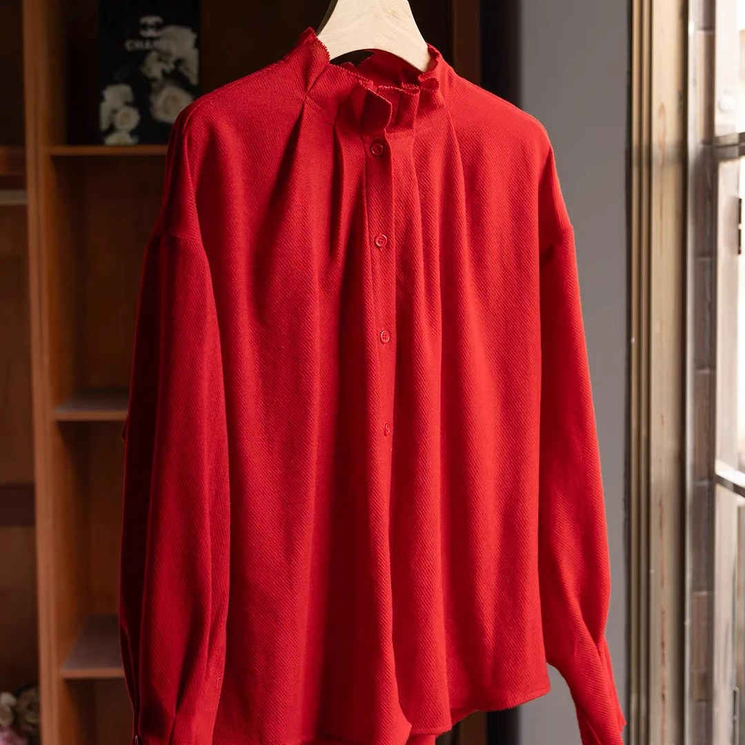 【霓裳羽衣】如初冬暖雪花褶长袖羊毛衬衫