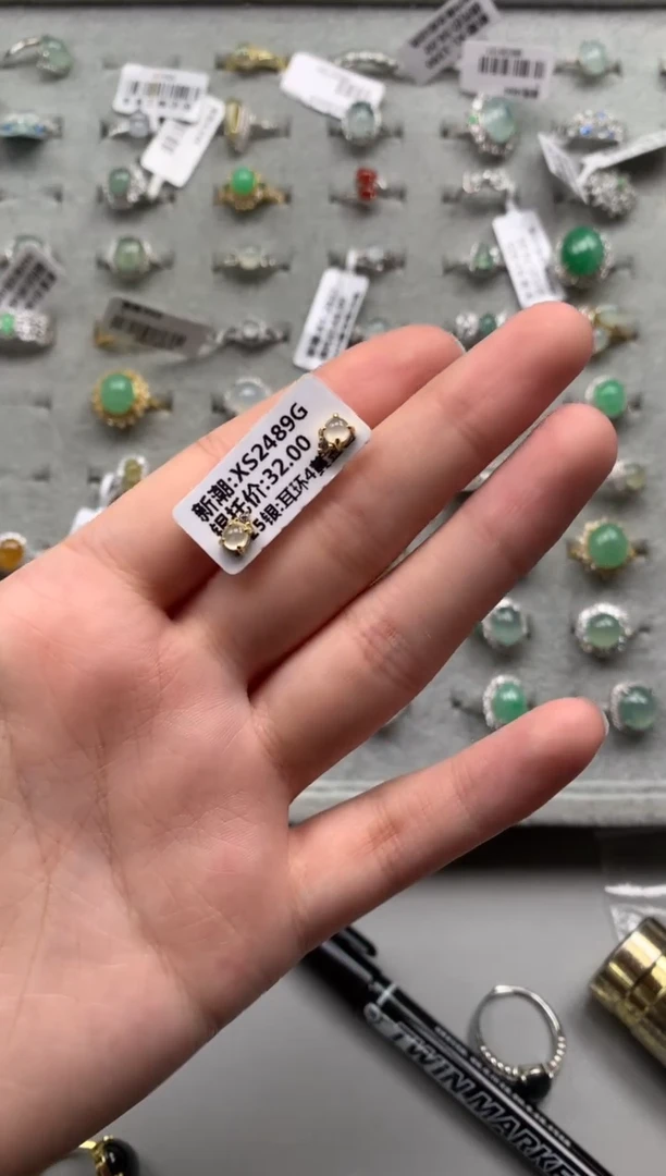 银S925镶嵌戒指翡翠耳饰5