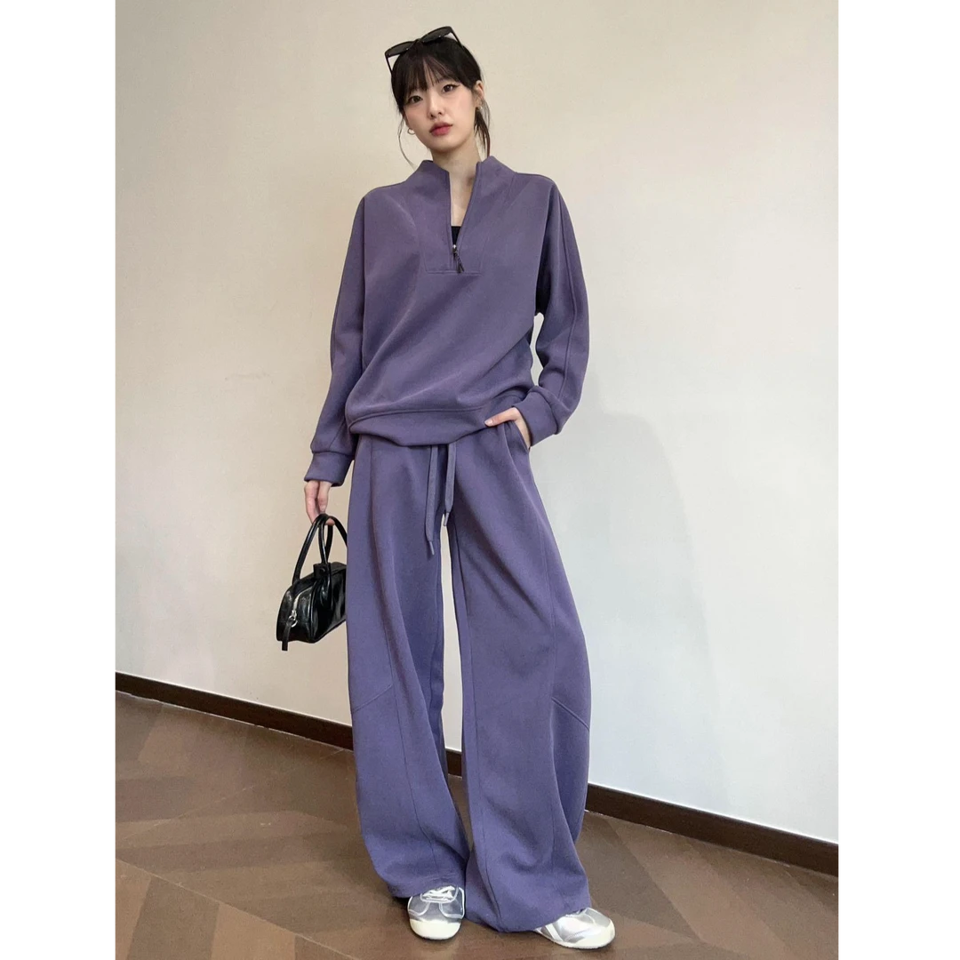 木子静-「半拉链套装」秋季简约百搭半拉链设计套装女-3403