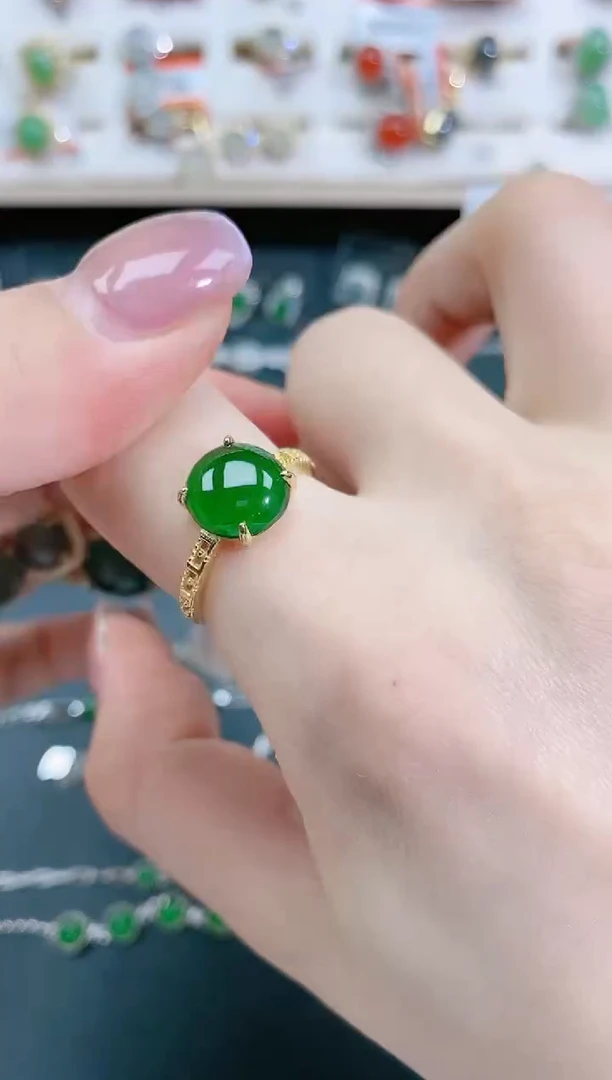 翡翠戒指银S925镶嵌天然翡翠