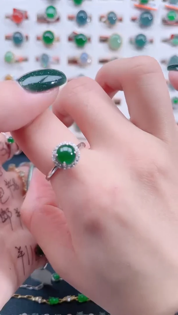 银S925镶嵌戒指翡翠天然翡翠