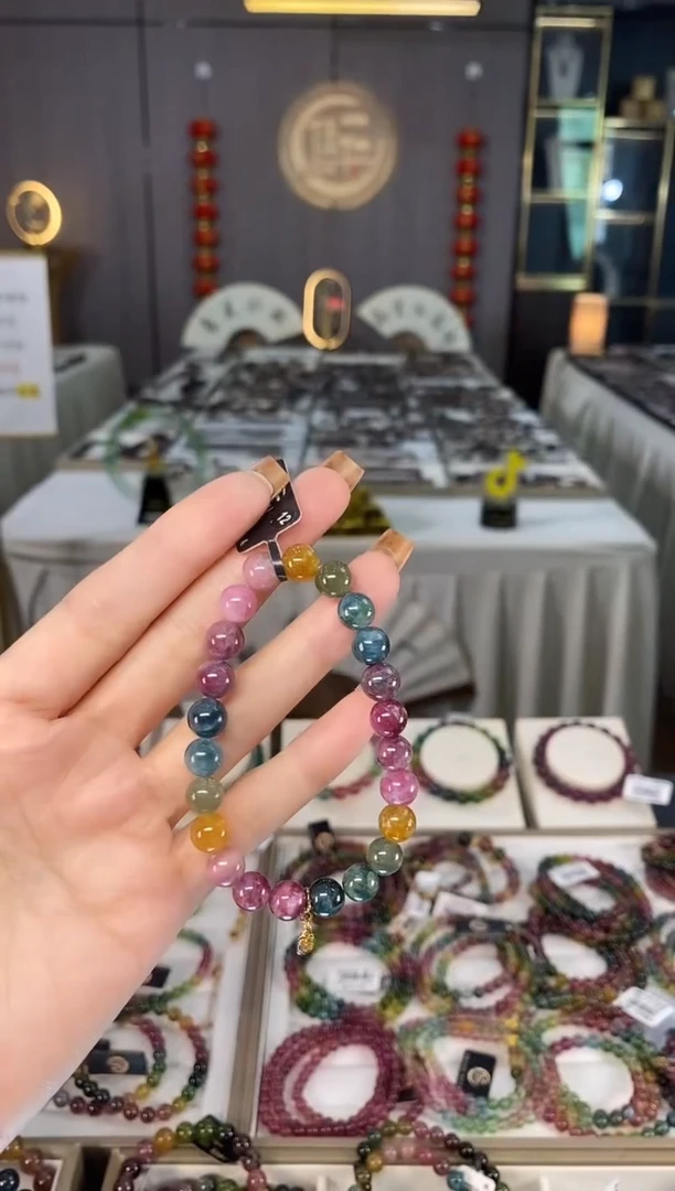 未镶嵌老矿碧玺色标彩虹单圈手串8mm+碧玺dan多样性发货一条