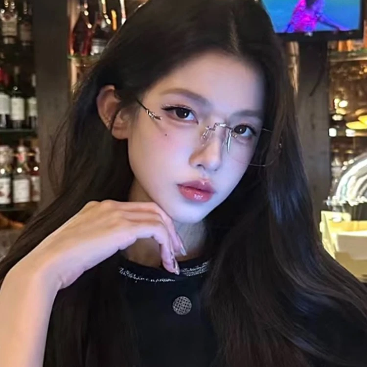 御姐风无框眼镜女高级感纯欲素颜平光镜近视眼镜框男款防蓝光网红