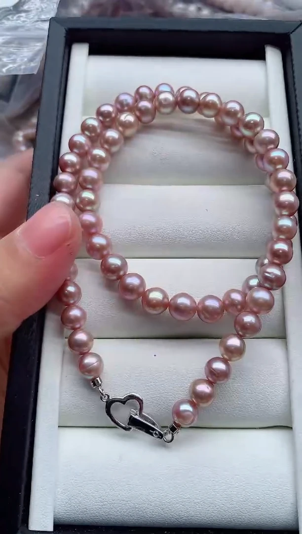 项链银S925镶嵌淡水珍珠非无暇