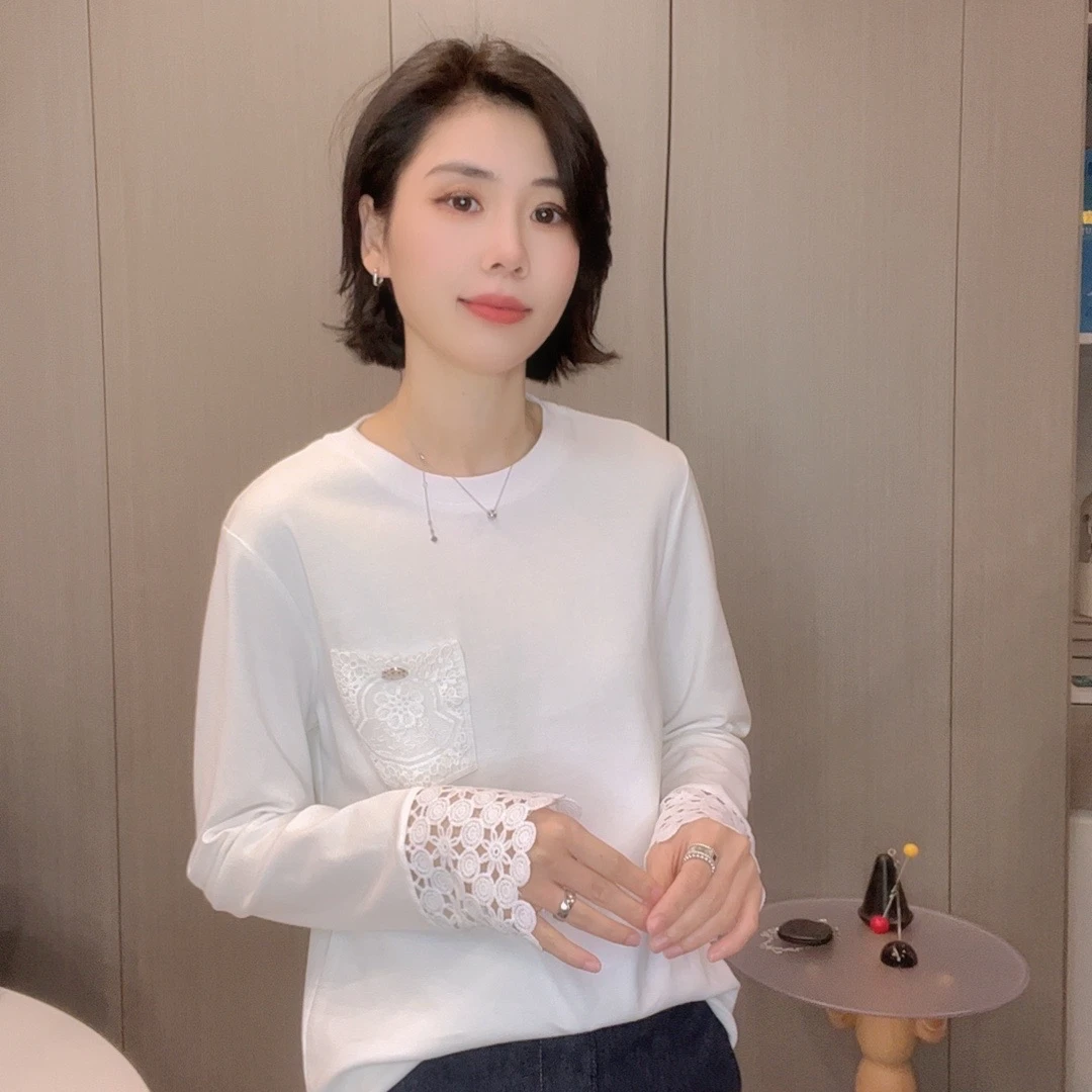 2025春季新款空花口袋拼接T恤