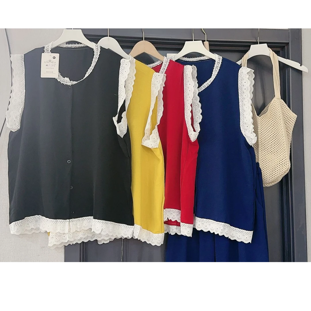 Phm麻料蕾丝拼接无袖上衣长裤套装SFY 7069