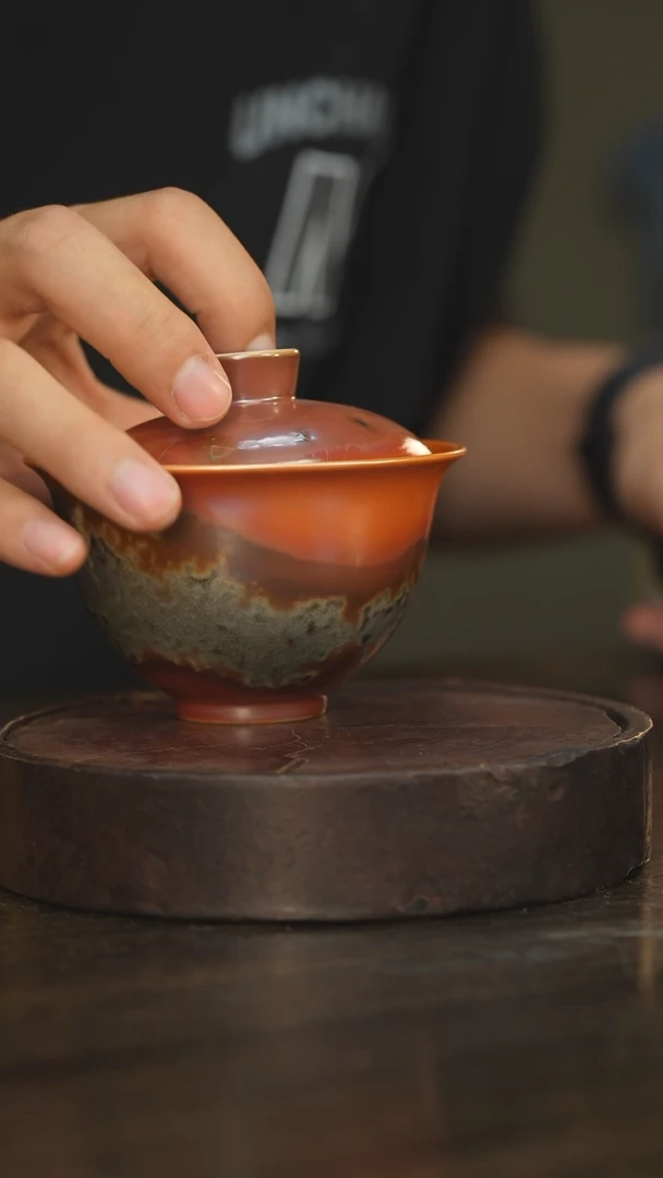 杯33柴房陶瓷柴烧盖碗