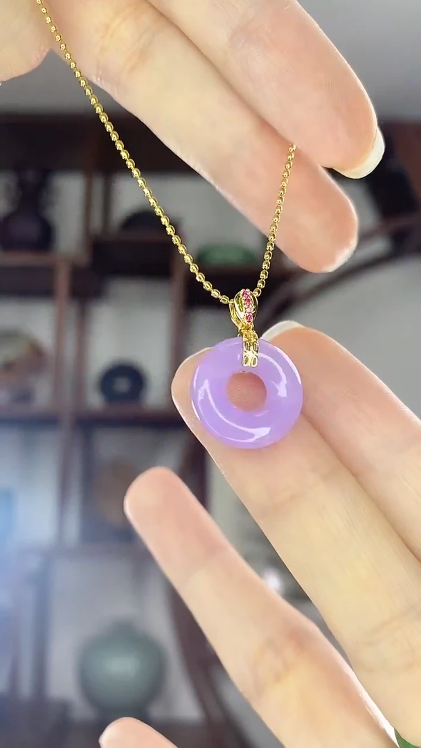 翡翠未镶嵌吊坠(赠链)紫翡甜甜圈X33