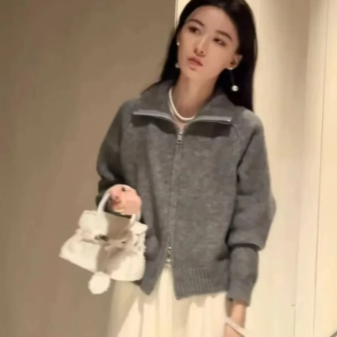 拉链款慵懒风春秋冬款毛衣开衫针织百搭ins