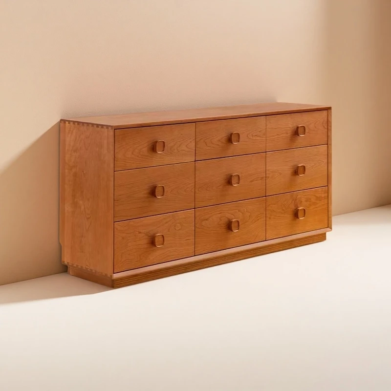 北欧复古九斗柜卧室实木抽屉柜客厅木质置物柜樱桃木床尾柜收纳柜