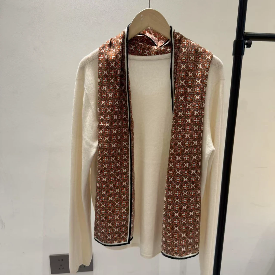 （橘色图腾花）新款围巾40*140左右长条巾