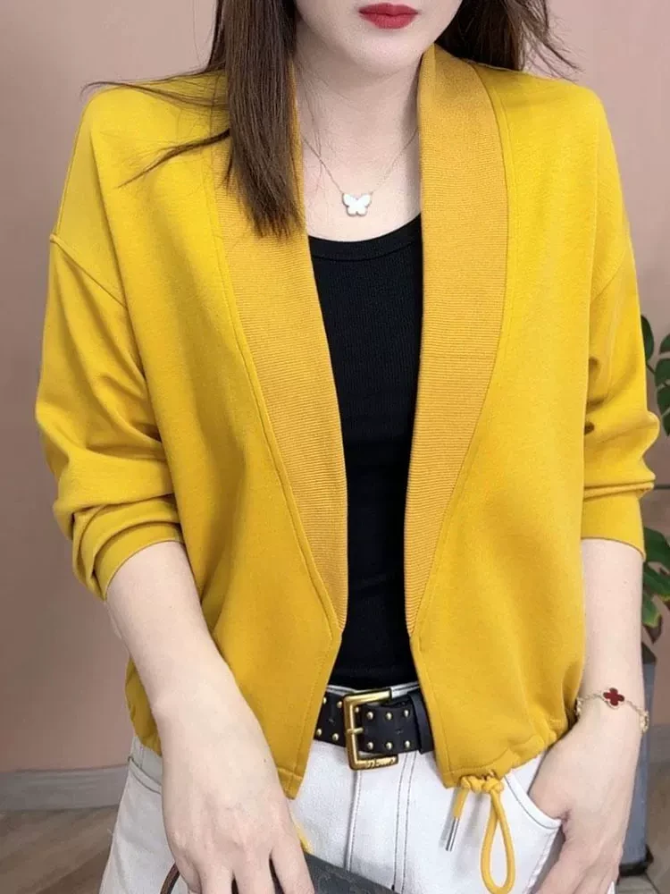 抽褶纯色拼接常规袖不褪色短外套韩版外搭上衣女士春秋洋气短款