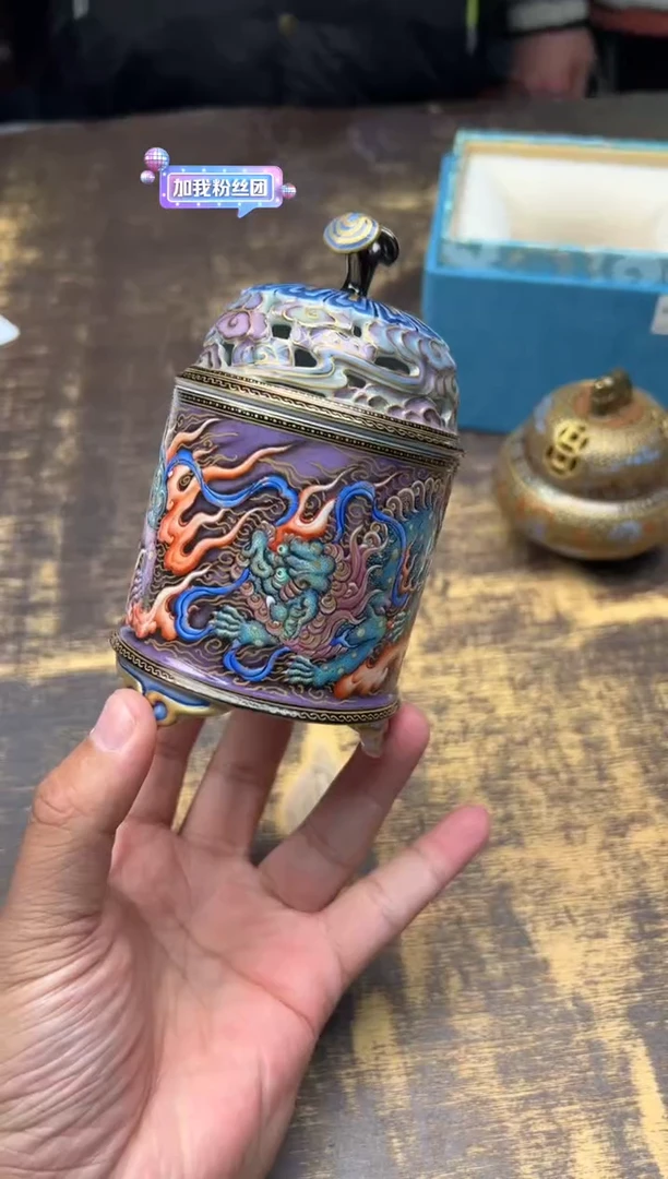 【闪购商品】/（预售）青衿堂珐琅彩双狮灵芝纽香炉