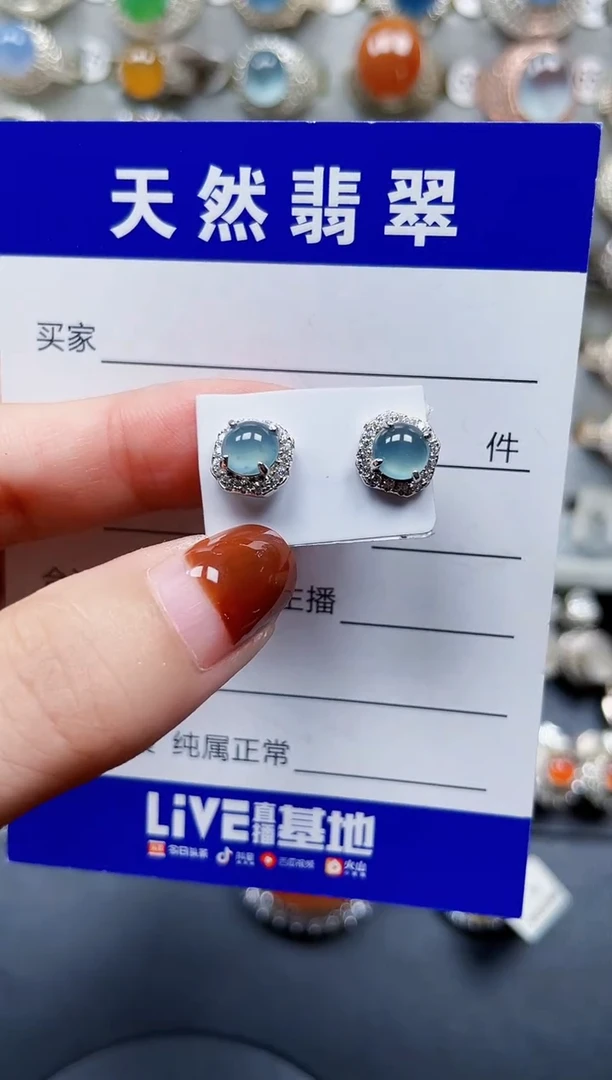 银S925镶嵌翡翠耳饰3021