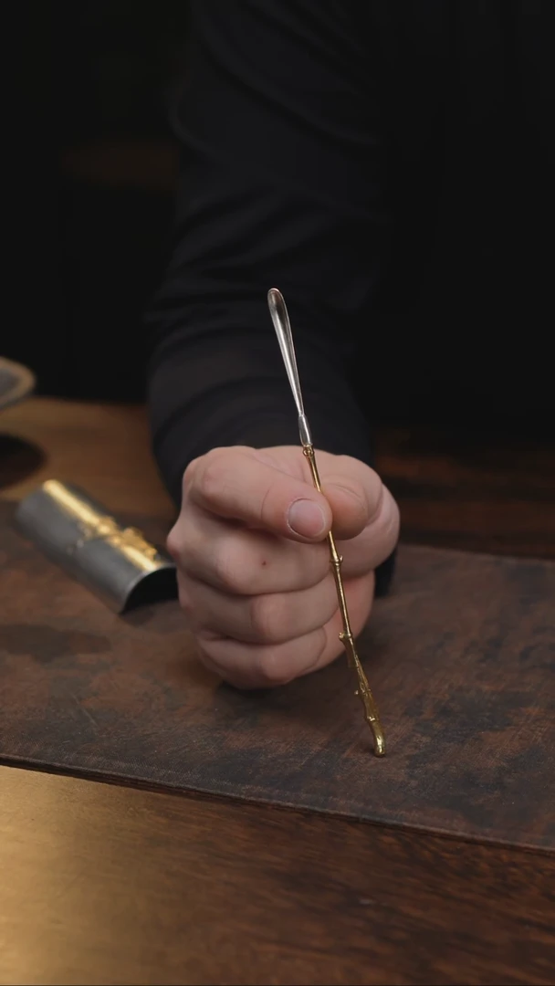 足银头黄铜柄竹节茶拨