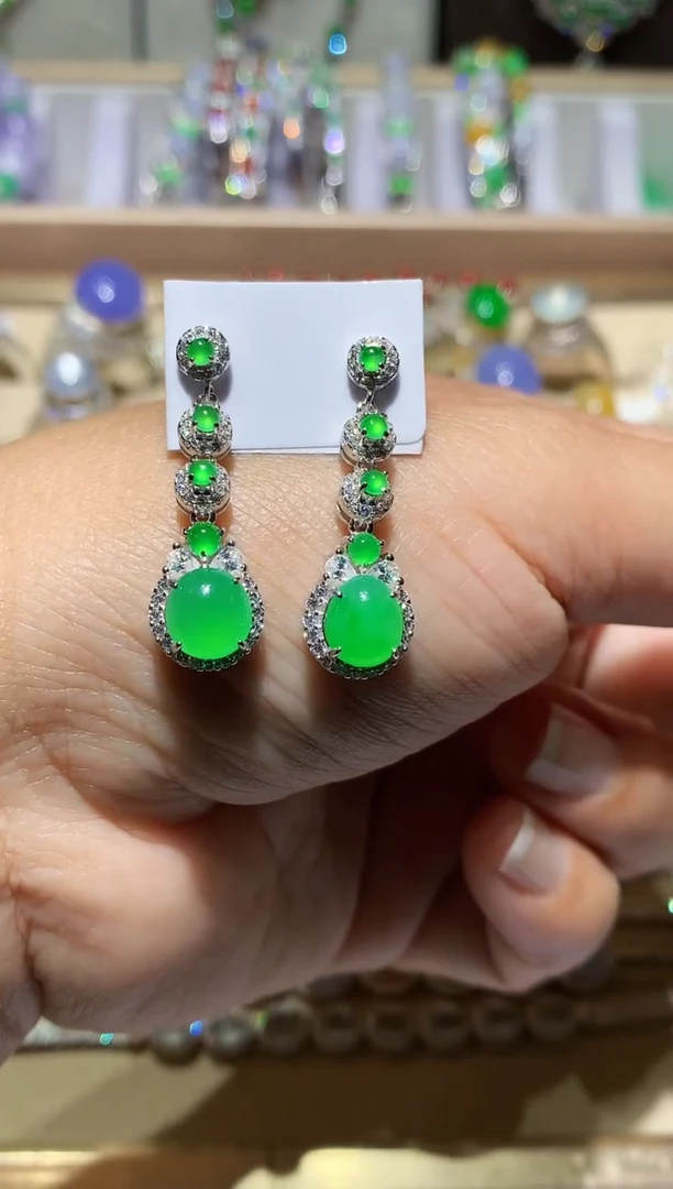 【闪购商品】翡翠耳饰银S925镶嵌耳坠