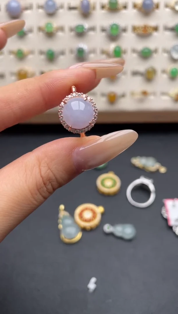 银S925镶嵌戒指翡翠一物一证一礼盒