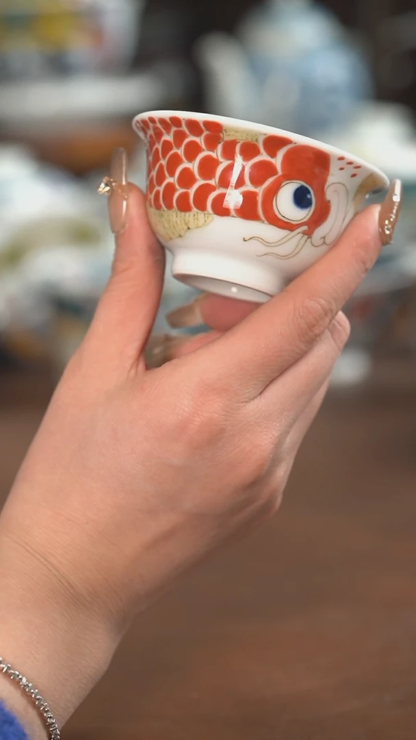 【闪购商品】红鱼压手杯微瑕福利）景德镇昨明陶瓷-