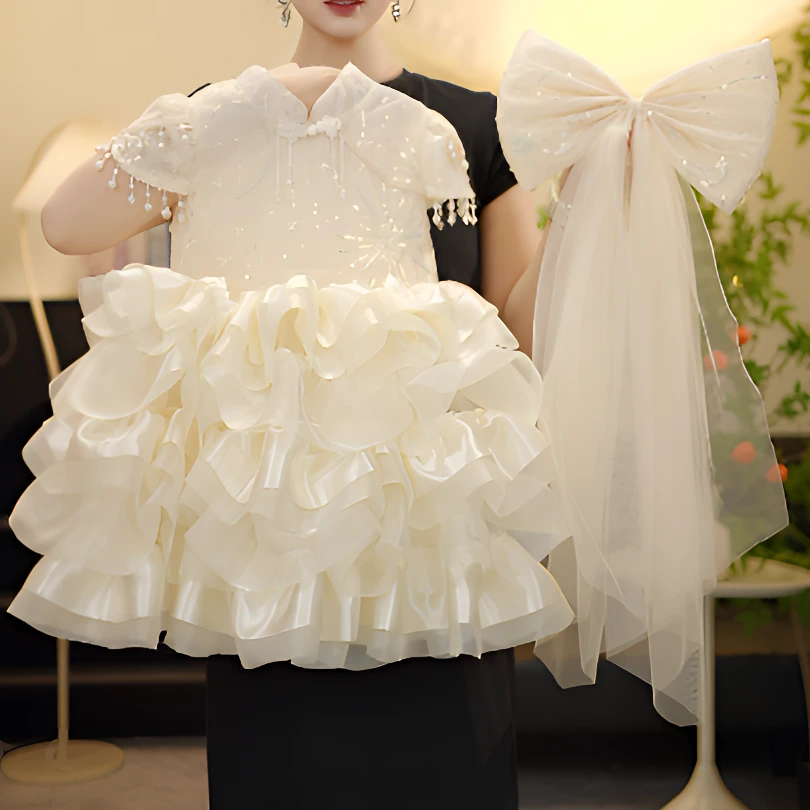 【yj月畔涟漪】女童2025轻奢公主新中式夏季新款立体走秀洋气蓬蓬裙