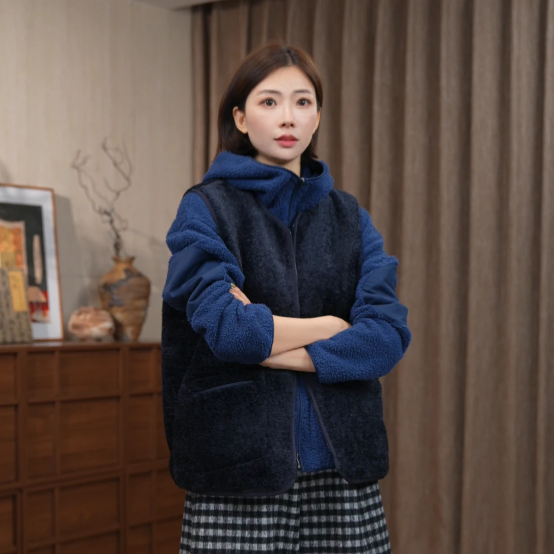 CHENGRAN<黑绒毛>免烫秋冬季不褪色马夹上衣冬季针织毛马甲女士