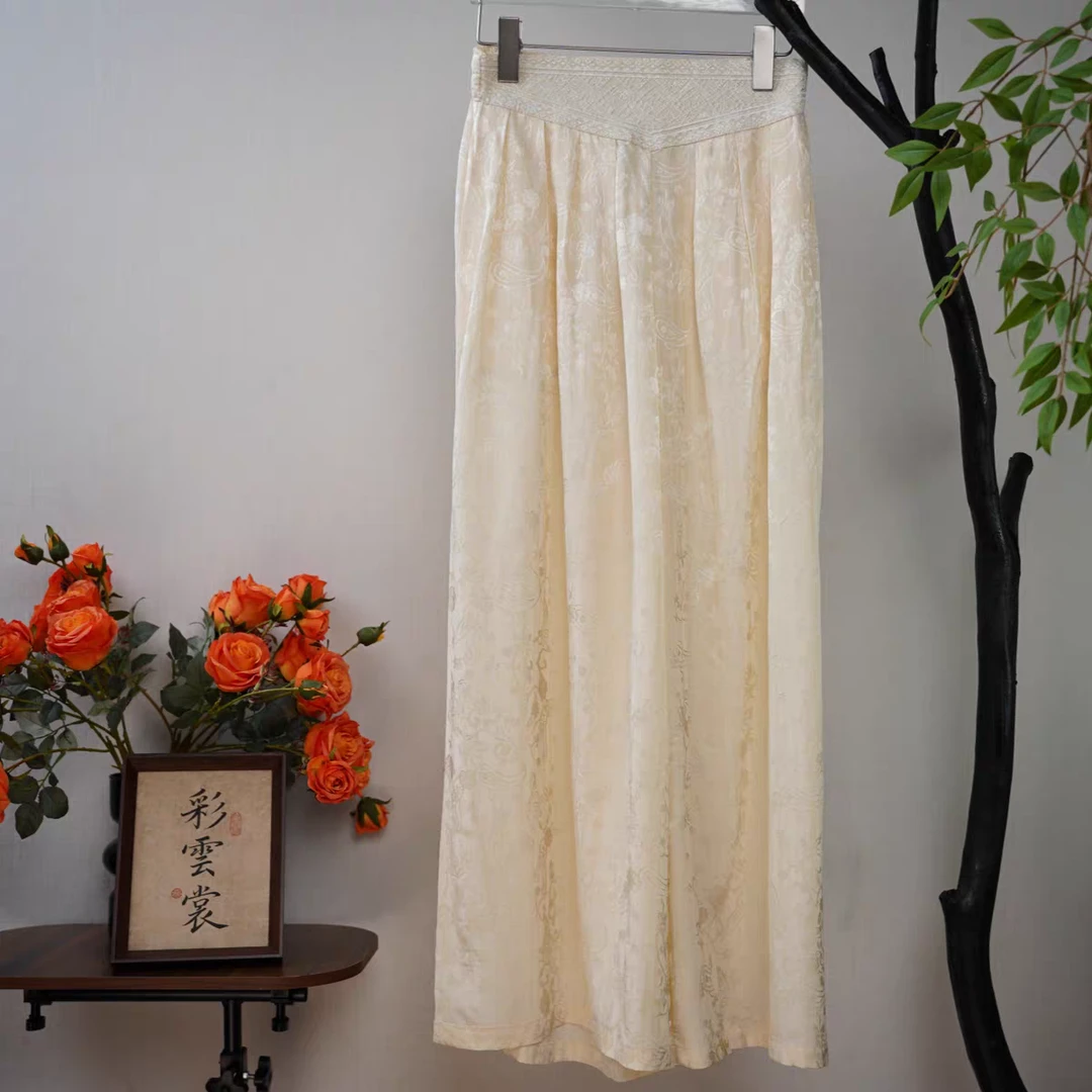 【月斜窗纸】新中式国风提花重工刺绣阔腿裤国潮气质老钱