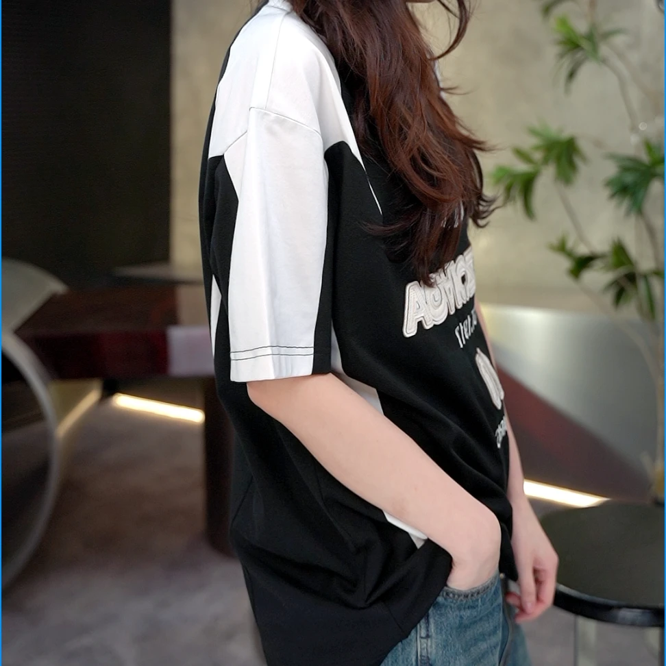 绘尚D7黛仪6018拼皮绣短袖T恤男女S256018