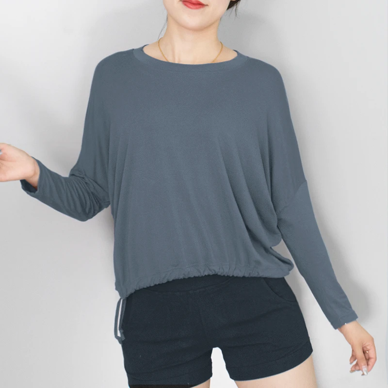 1710莫代尔蝙蝠袖下摆抽绳可调节短款宽松长袖女随机发不是图片款