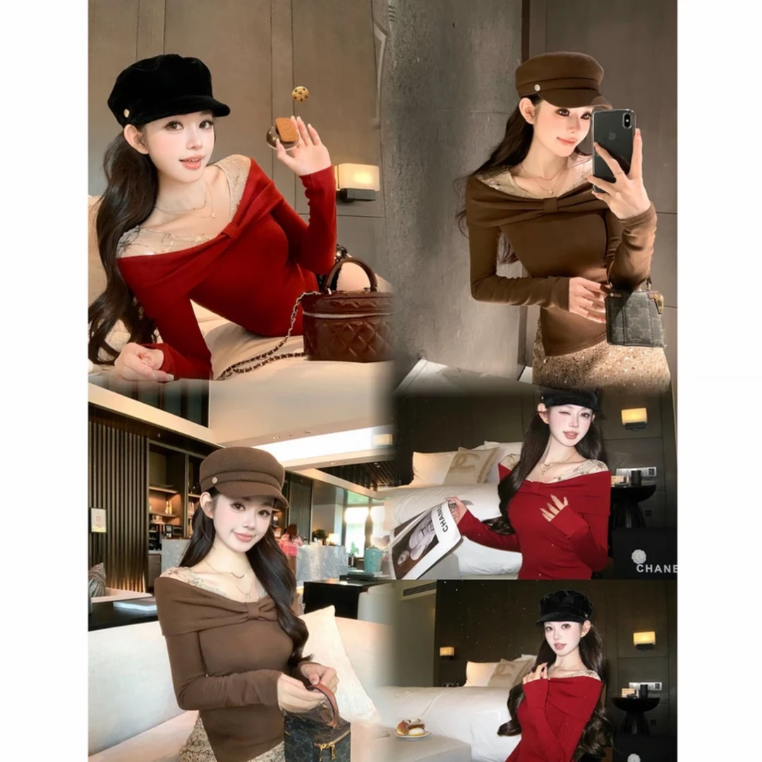 秋冬气质修身显瘦通勤法式蕾丝拼接假两件上衣