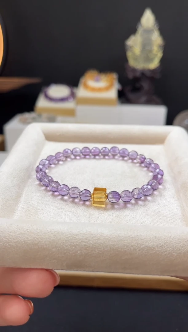 未镶嵌手链水晶天然紫水晶圆珠切面设计手串6mm