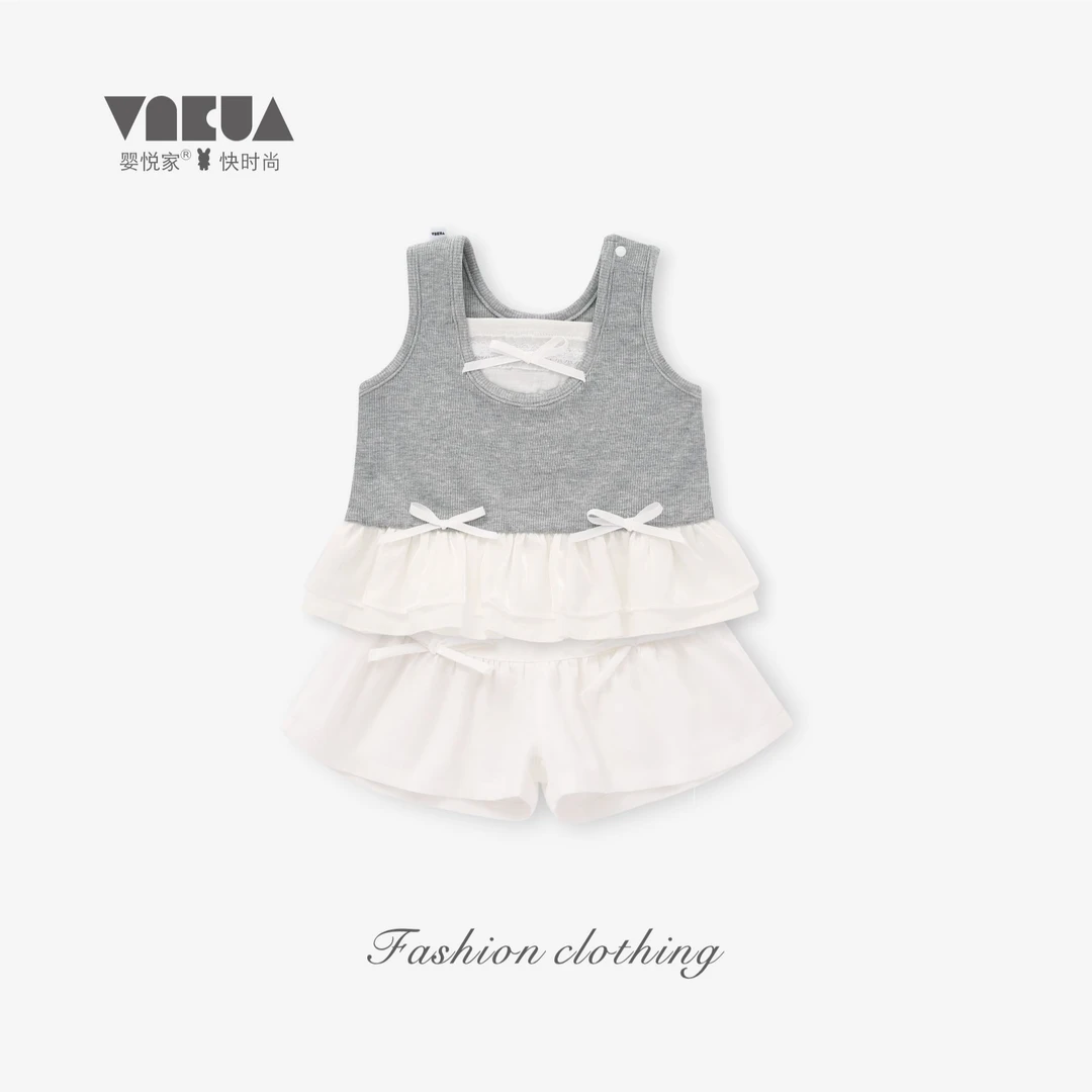 婴悦家夏款女宝时尚洋气甜美百搭蝴蝶结芭蕾公主上衣 88582+87440